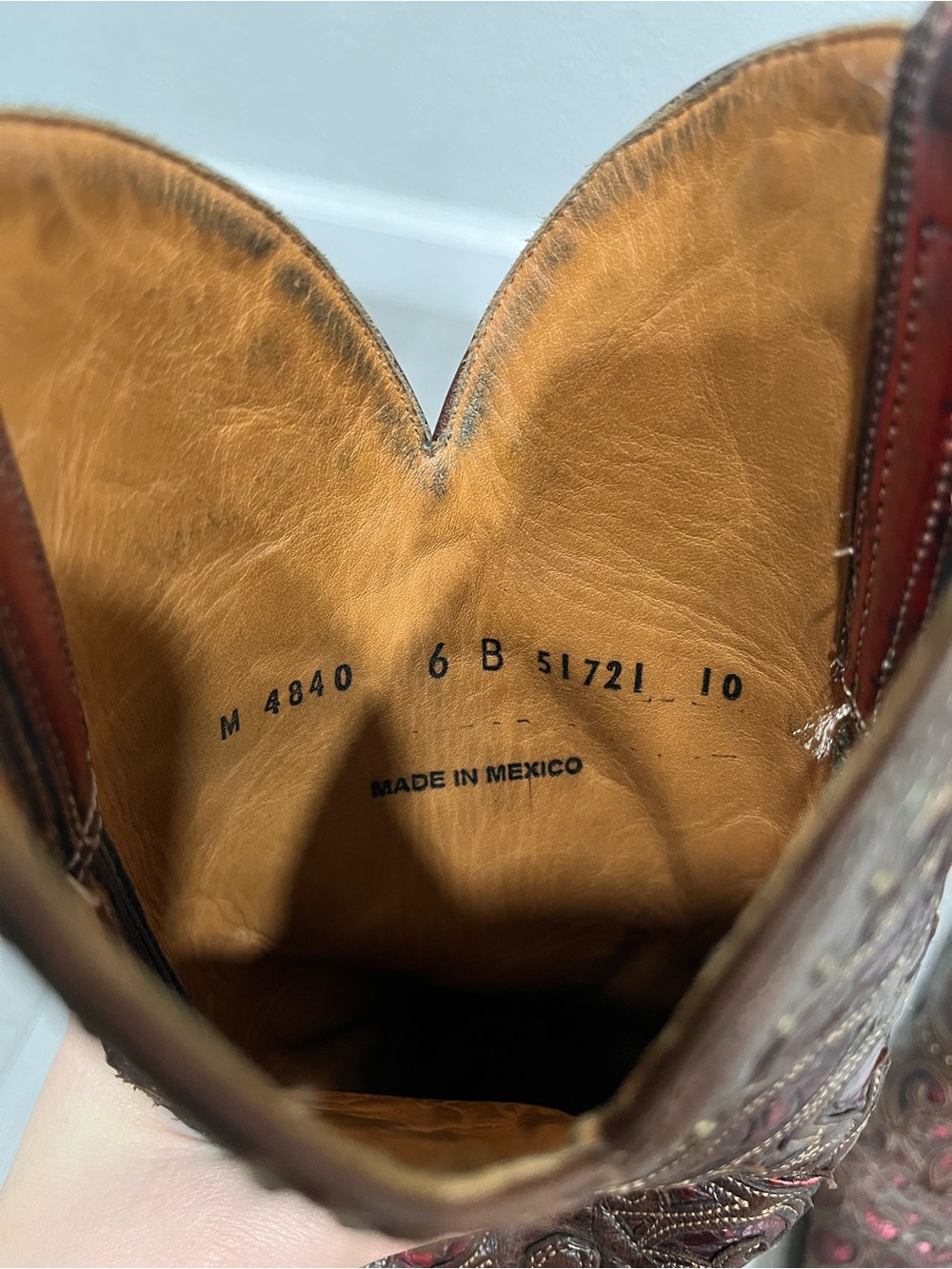 Lucchese Brown Leather Cowboy Boots with Red Inlay - Picture 3 of 10